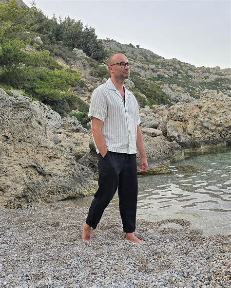 Men's linen pants JONAS / Black linen pants - Wavy Linen