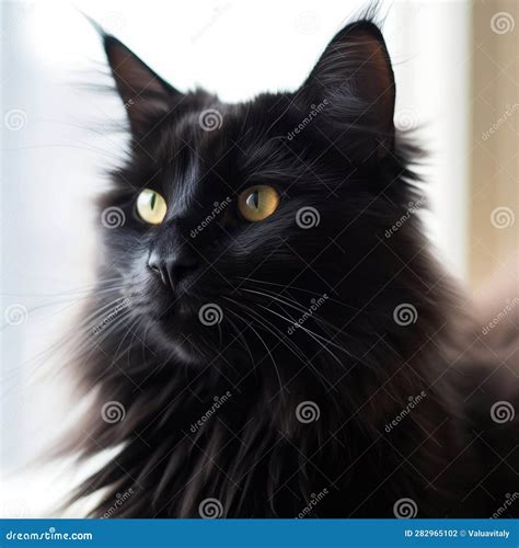 Profile Portrait of a Black Turkish Angora Cat Sitting beside a Window ...