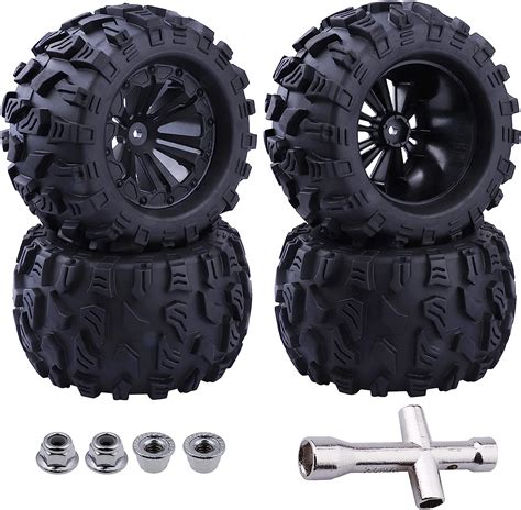 Amazon.com: Hobbypark 2.8" 12mm Hex 1/10 Scale RC Truck Tires and Wheels for Traxxas Rustler 4x4 ...