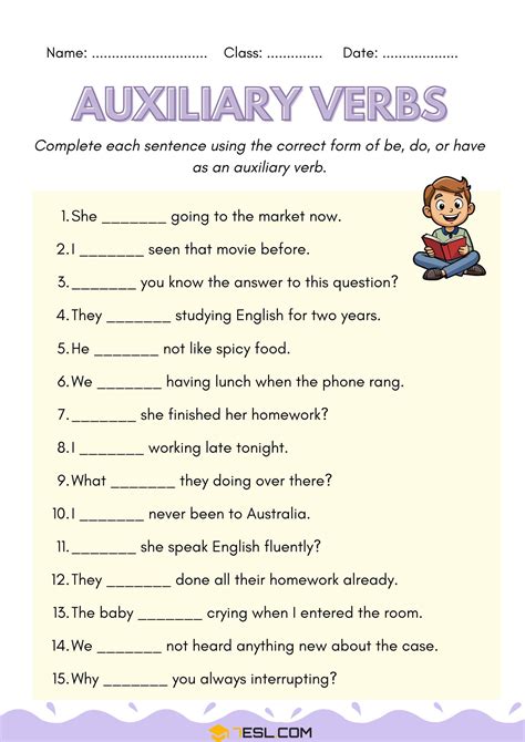 Auxiliary Verbs: Worksheets & Exercises with Answers (Free PDF) • 7ESL