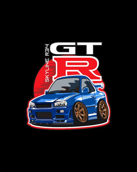 Skyline R34 GTR Car Vector Art CARtoon - CARicature style Digital Art ...