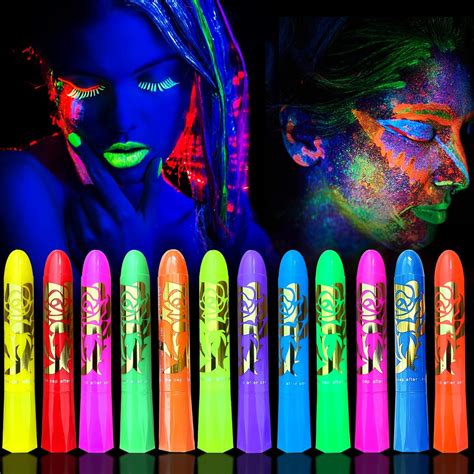 Amazon.com : 12 Color Glow in The Dark Face Paint Crayon Set,UV and ...