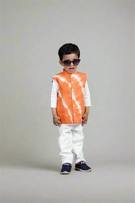Orange Blaze Tie-Dye Jacket Set (With Kurta Pyjama) – Cuddly Cubs