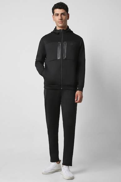 Buy Men Black Textured Slim Fit Casual Jacket and Track Pants Online ...