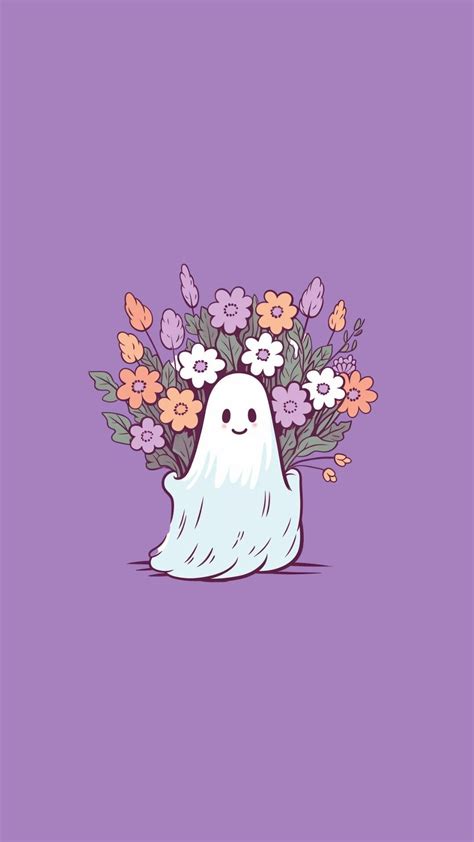 50 Cute Ghost Phone Wallpapers 👻 Floral Purple Halloween Lock Scree ...