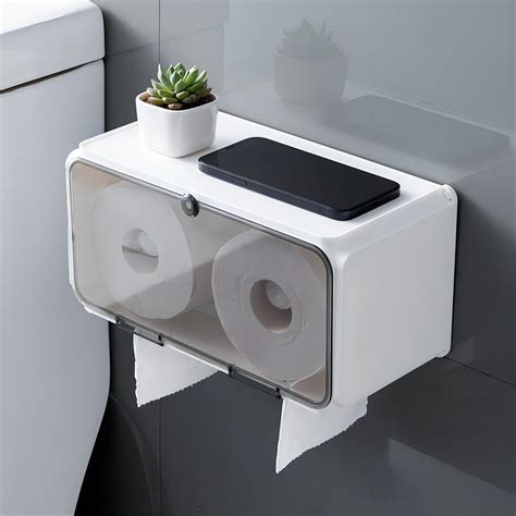 Amazon.com: Beruyu Self Adhesive Double Roll Toilet Paper Holder with Shelf, Waterproof Toilet ...