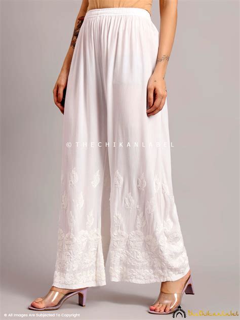 Rushda White Rayon Straight Chikankari Palazzo | Trending Bottom