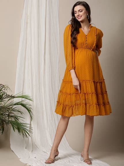 Maternity Tiered Casual Dress- Mustard