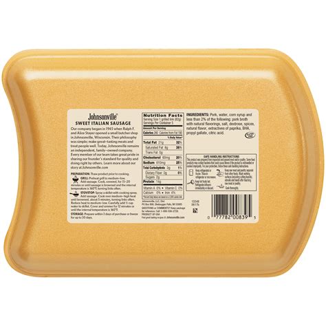Johnsonville Sweet Italian Sausage Nutrition Facts | Besto Blog