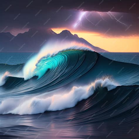 Premium AI Image | Tsunami wave apocalyptic water Storm Large tidal ...