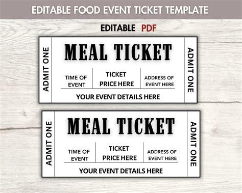 Editable Food Event Ticket Template, Meal Ticket, Printable Ticket ...