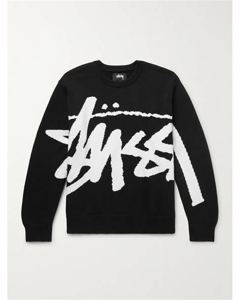 Stussy Jacquard-knit Cotton Sweater in Black for Men | Lyst UK
