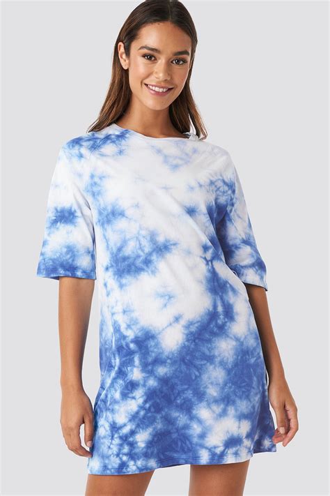 Oversized Tie Dye T-shirt Dress Blue | NA-KD