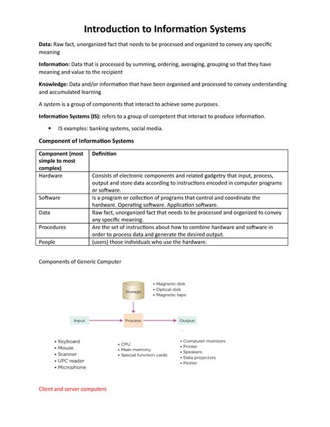 Introduction to Information Systems Final Notes - Introduction to Information Systems Data: Raw ...