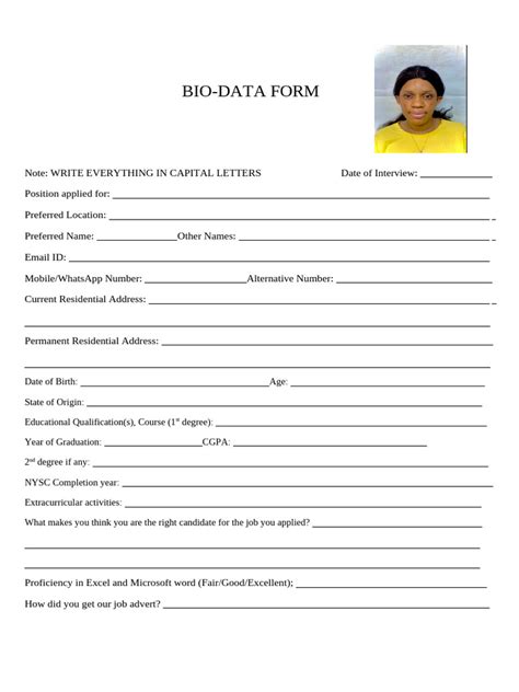 Image result for Bio Data Form Soft Copy