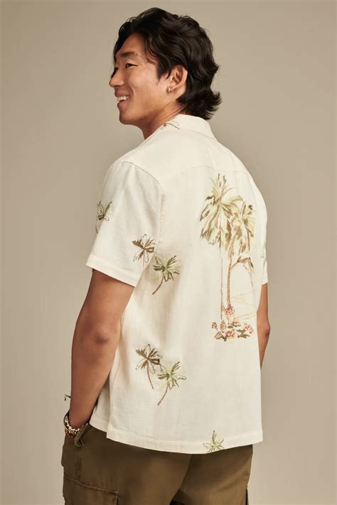 PALM TREE EMBROIDERED SHORT SLEEVE CAMP COLLAR SHIRT | Lucky Brand