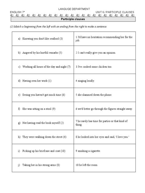 Image result for Joining Using Participle Exercises