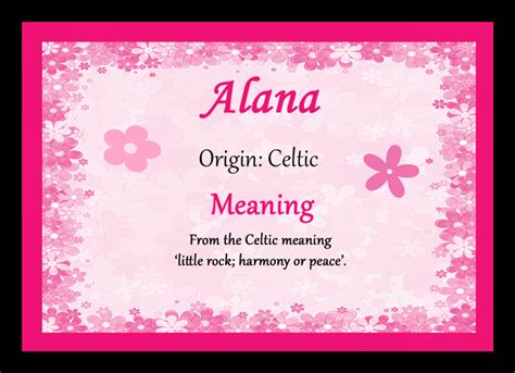 Alana Personalised Name Meaning Certificate - The Card Zoo