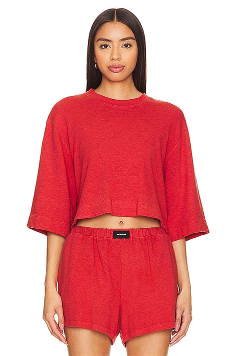 MONROW French Terry Oversized Tee in Cherry | REVOLVE
