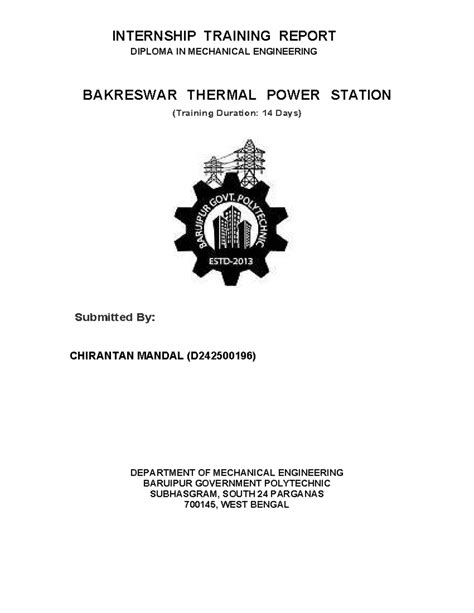 Internship Training Report: Diploma in Mechanical Engineering ...