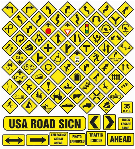 Premium Vector | Set of yellow road signs Vector American road signs on ...
