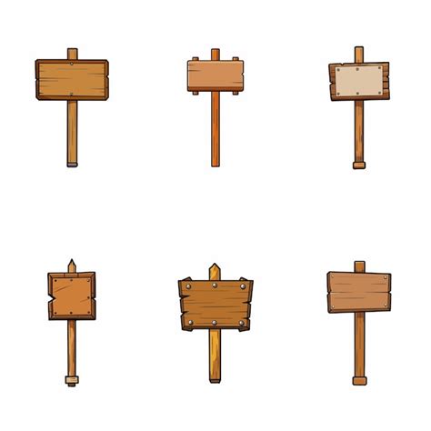 Wooden signboard set medieval vintage wood sign board on pole road ...