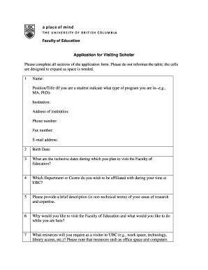 Fillable Online international educ ubc Application for Visiting Scholar ...