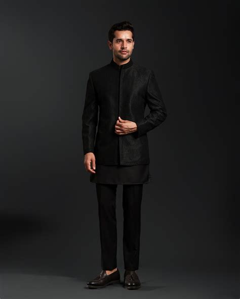 BLACK DORI WORK BAND GALA KURTA SET – Linebyshamimkhan
