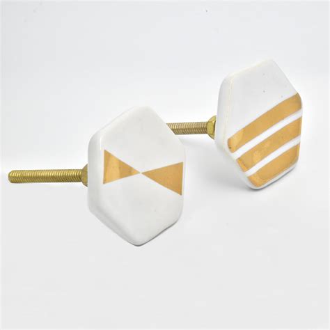 EXQUISITE WHITE GOLD CERAMIC HEXAGONAL SHAPE CERAMIC CABINET KNOBS ...