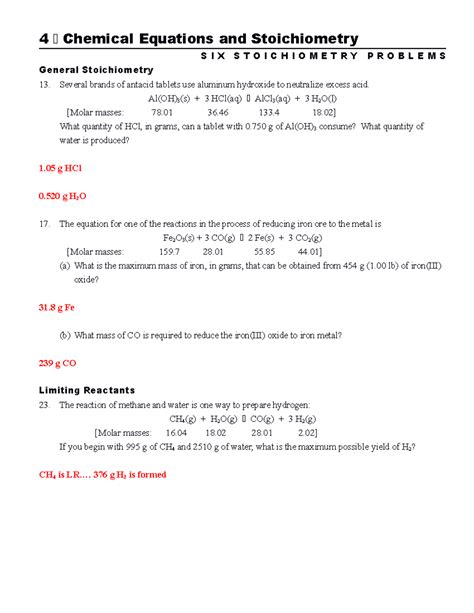 Image result for Stoichiometry Practice Problems Answer Key