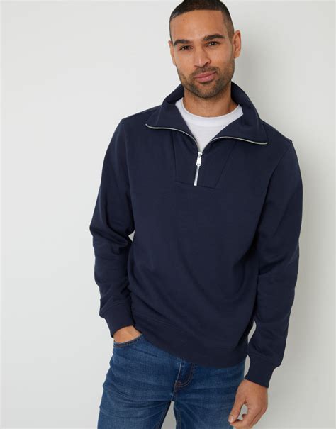 Threadbare Men's Navy Quarter Zip Funnel Neck Sweatshirt