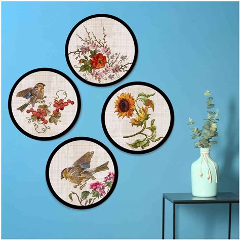SAF Set of 11 Mdf Wooden Wall Hanging Round Shaped Home Decor Plates ...