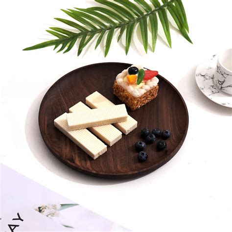 Buy Rustic Walnut Round Wood Serving Tray,Brown Platter Tea Tray Coffee ...