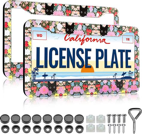 Amazon.com: Cute Black Cat Flowers License Plate Frames - 2 Pack for ...