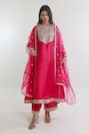 Buy Pink Chanderi, Organza, Cotton Zari, Chevron Yoke Embroidered Kurta ...