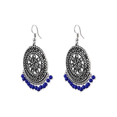 Buy femmibella Silver Oxidised Floral Filigree Chandbali Jhumki Earring ...