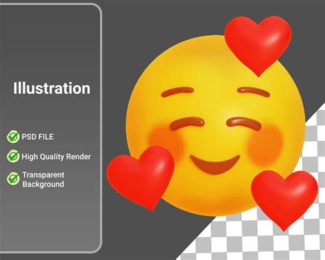 PSD Uśmiech z ikoną emocji serca 3d na białym tle, emoji uśmiechu 3d ...