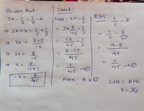 2x-1/3=1/5-x(by transposition method) - Brainly.in