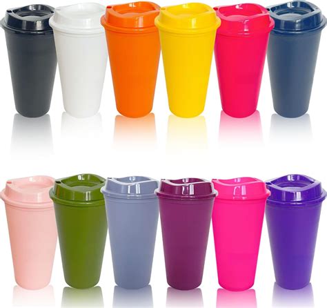 Amazon.com | ZAVOOS 14 Pack Reusable Coffee Cups with Lids, 16 Oz ...