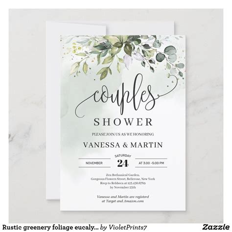 Rustic greenery foliage eucalyptus couples shower invitation | Zazzle ...