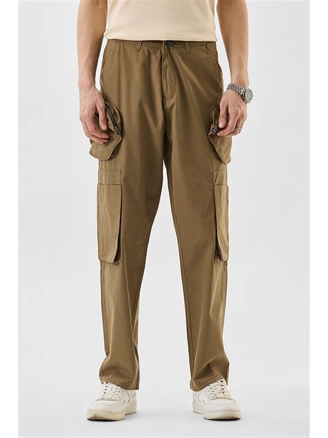 Buy Snitch Brown Solid Relaxed Casual Cargo Pant for Men Online