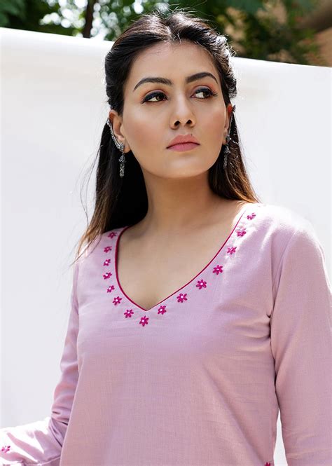 Buy Fashionable Mulmul Pink Embroidered Suit Sets for Women
