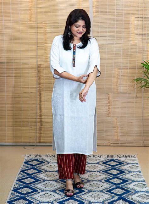 Creamish White Linen Kurta – rushmefashions.com