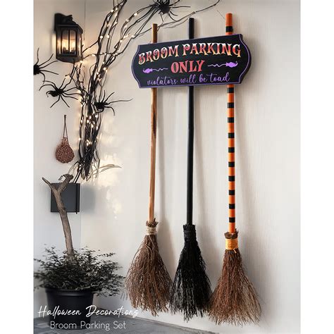 Halloween Decorations - Halloween Decor - Broom Parking Sign with 3 ...