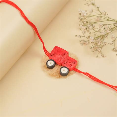 Buy Handmade Paper Quilled Car Theme Kids Rakhi With Roli Chawal Online ...