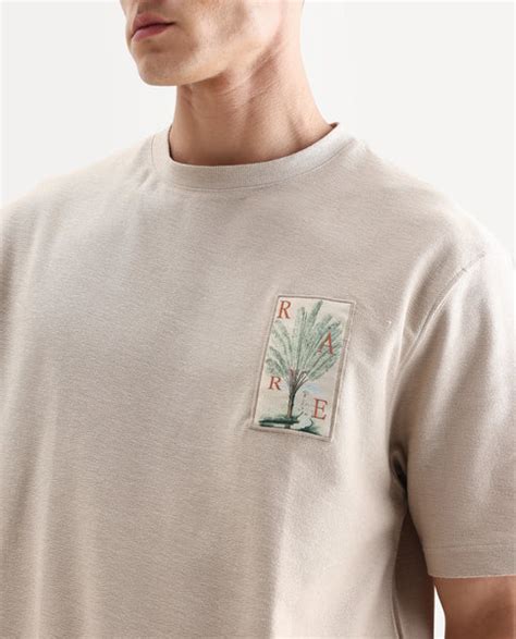 Rare Rabbit Men's Loopet Beige Cotton Embroidered Oversized Fit Half S