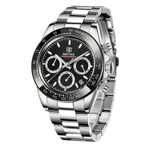 Benyar - BY-5169 Silver Black Classic Men's Watch with Chronograph and ...