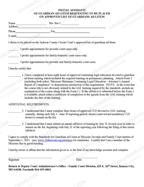 Missouri Initial Affidavit of Guardian AD Litem Requesting to be Placed ...