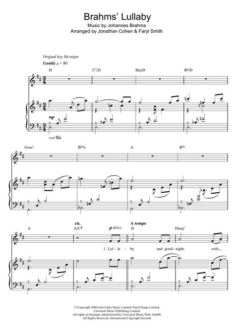 Brahms' Lullaby by Faryl Smith Sheet Music for Piano & Vocal at Sheet ...