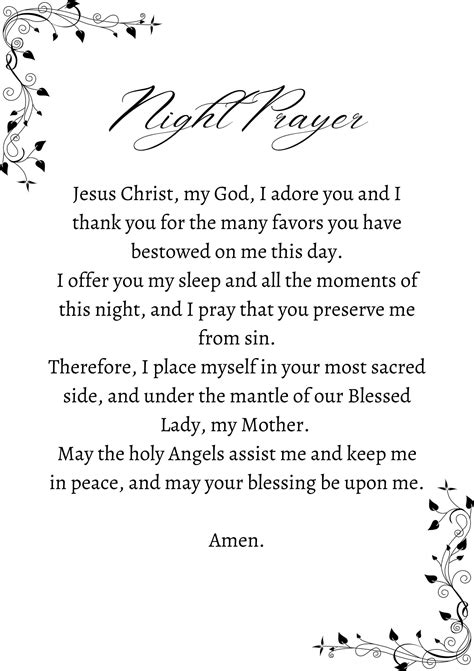 Night Prayer by St. Alphonsus Liguori - Printable Wall Art, Catholic ...